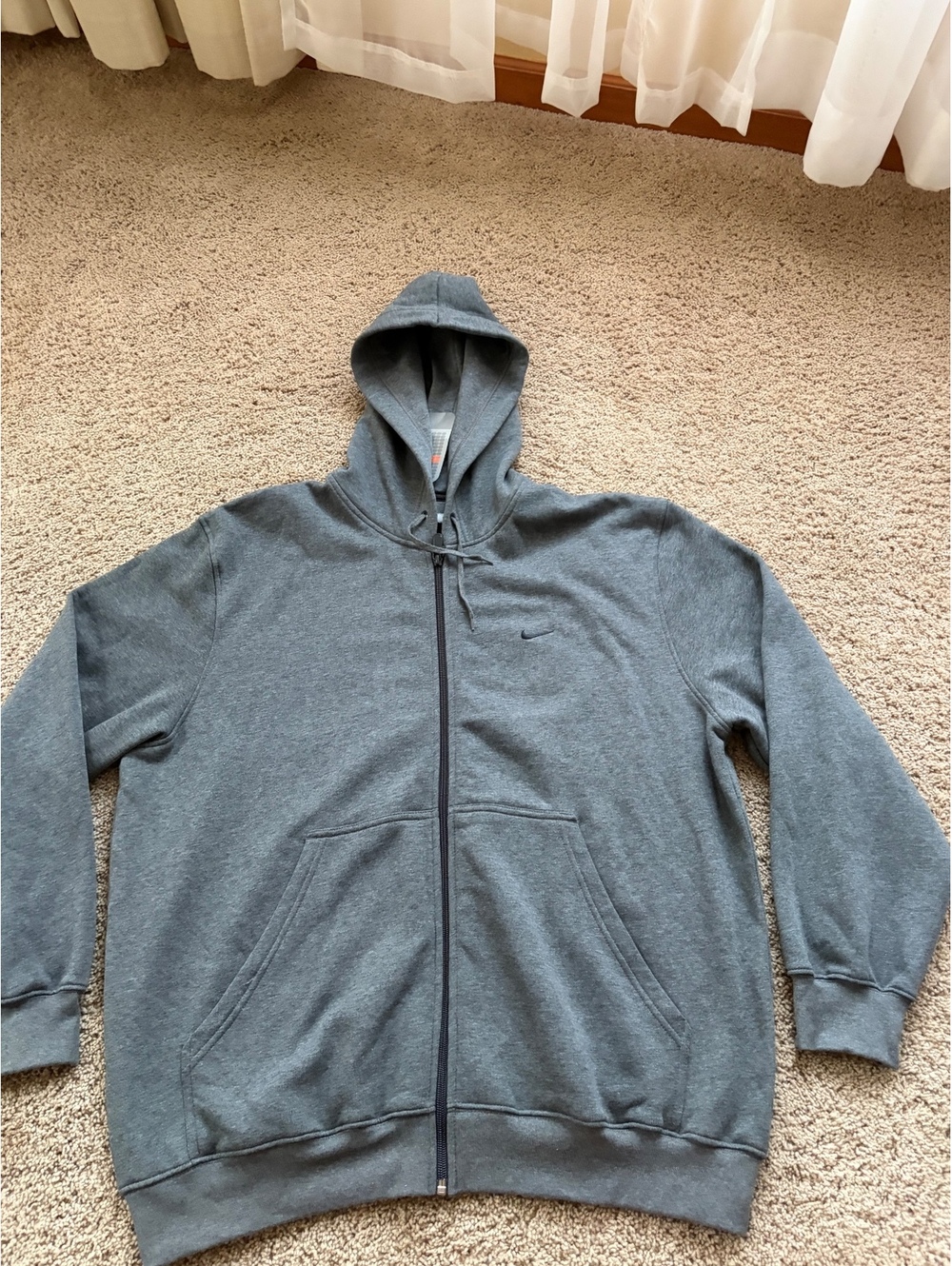 NWT Men's classic NIKE full zip fleece hoodie grey L LARGE small swoosh
